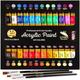 Acrylic Paint Set 24 Colours Canvas Paint Kit with 3 Kids Paint Brushes for Crafts Paints Paper Rock PaintingWood,Ceramic/Fabric Vibrant Colors