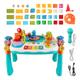 deAO 2 in 1 Multifunctional Bluetooth Learning Activity Table with Building Blocks Panel, Sound and Light Functions- Great Gift for Toddlers and Kids