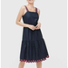 J. Crew Dresses | J. Crew Navy Pink Embroidered Scalloped Hem Tiered Knee Length Dress 6 | Color: Blue/Pink | Size: 6