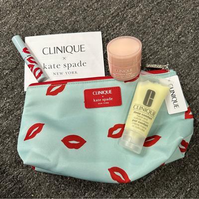 Kate Spade Bags | Clinique X Kate Spade Women’s Travel Bag With Face Moisturizer Lipstick Lotion | Color: Blue/Red | Size: Os