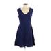 Cynthia Rowley TJX Casual Dress - A-Line V Neck Sleeveless: Blue Solid Dresses - Women's Size Large