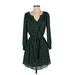 Shoshanna Casual Dress - A-Line V-Neck 3/4 sleeves: Green Dresses - Women's Size 0