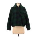 Lucky Brand Fleece Jacket: Short Green Checkered/Gingham Jackets & Outerwear - Women's Size X-Small