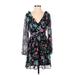 Express Casual Dress - Wrap Plunge Long sleeves: Black Floral Dresses - Women's Size 4