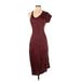 Zara Casual Dress - Midi Scoop Neck Short sleeves: Burgundy Solid Dresses - Women's Size Small