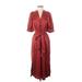 Ann Taylor Casual Dress - Shirtdress V Neck Short sleeves: Burgundy Print Dresses - Women's Size 2X-Small Petite