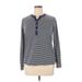 Lands' End Long Sleeve Henley Shirt: Blue Color Block Tops - Women's Size 16