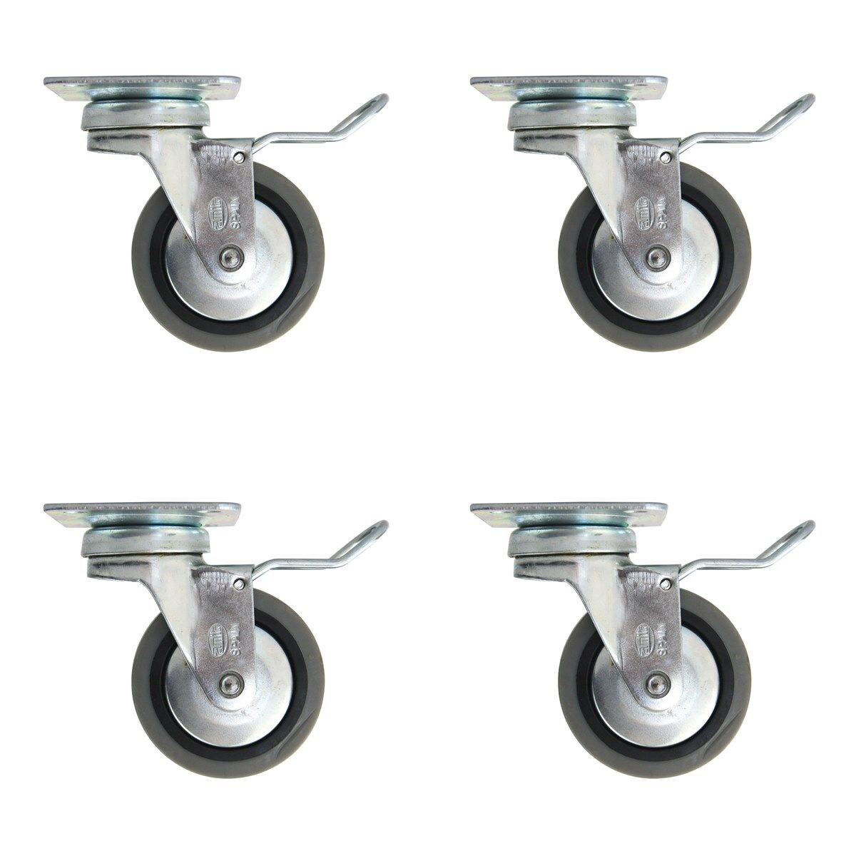 MS Beschläge Möbelrollen 4er Set ø 60mm Hartgummirollen inkl. Bremse und Anschraubplatte Image