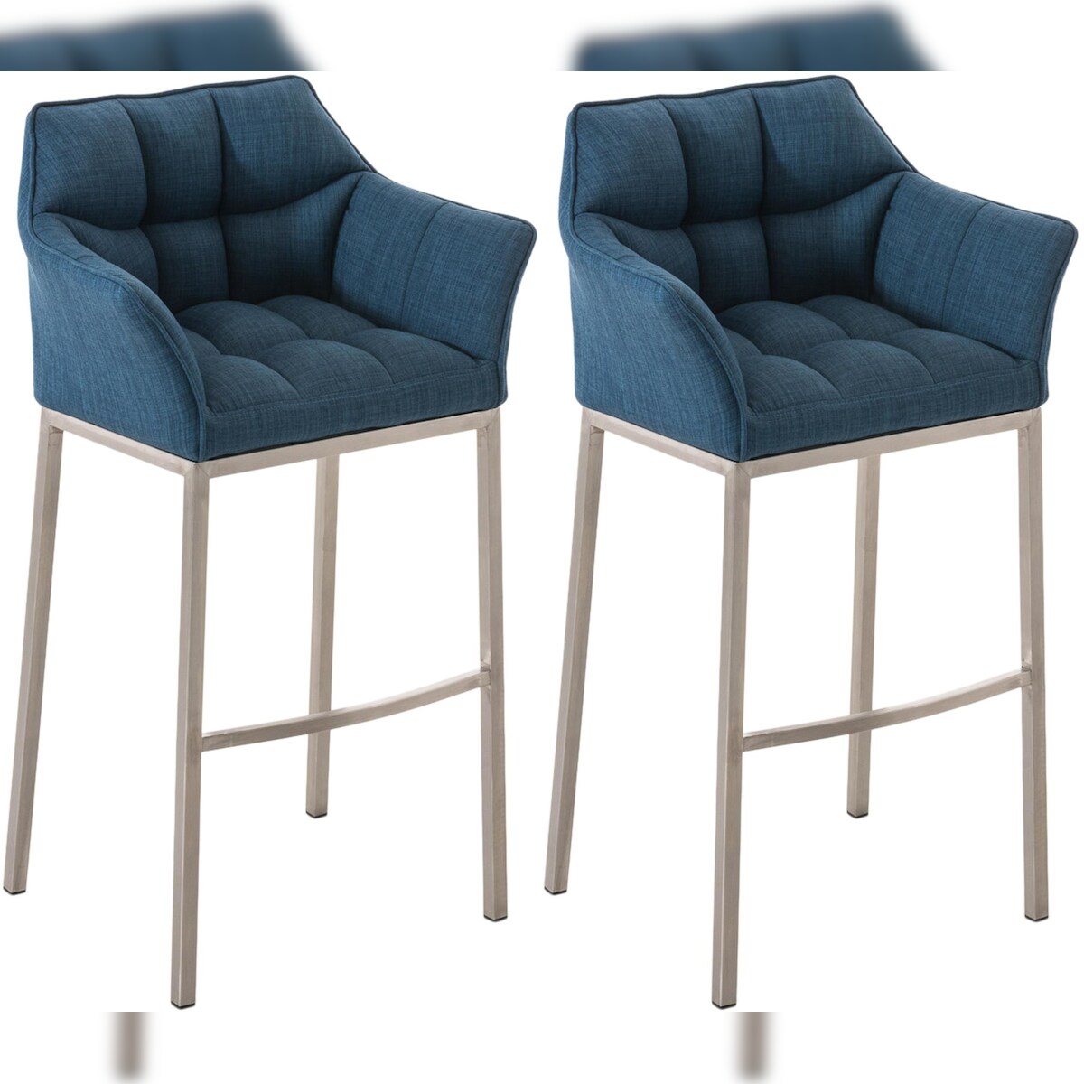 CLP 2er Set Barhocker Damaso Stoff mit Vierfußgestellen blau/edelstahl Image