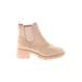 Ankle Boots: Chelsea Boots Chunky Heel Minimalist Tan Print Shoes - Women's Size 8 - Round Toe