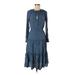 Urban Outfitters Casual Dress - A-Line Plunge Long sleeves: Blue Print Dresses - Women's Size Medium