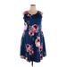 42 Pops Casual Dress - A-Line: Blue Floral Dresses - Women's Size 2X