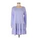 True Craft Casual Dress - Mini Scoop Neck Long sleeves: Blue Solid Dresses - Women's Size Medium