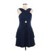 BCBGMAXAZRIA Cocktail Dress - Mini V-Neck Sleeveless: Blue Solid Dresses - Women's Size 6