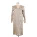 Maggy London Casual Dress - Shift V-Neck 3/4 sleeves: Tan Solid Dresses - Women's Size 6