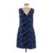 Banana Republic Casual Dress - Mini V Neck Sleeveless: Blue Floral Dresses - Women's Size 8