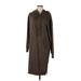 Charles Henry Casual Dress Collared Long sleeves: Brown Solid Dresses - Women's Size Large