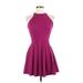 Just Me Casual Dress - Mini Halter Sleeveless: Purple Solid Dresses - Women's Size Medium