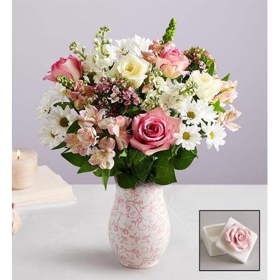 1-800-Flowers Flower Delivery A Mother Loves W/ All Her Heart W/ Precious Pink Rose Vase & Rose Keepsake Box