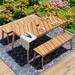 3-Piece Natural Acacia Wood Table Bench Dining Set with 2 Benches, for Outdoor/Indoor, Patio & Garden