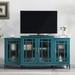 62" Teal Blue Buffet Sideboard TV Stand with Tempered Glass Doors, Adjustable Shelves, and Cable Management, Sturdy Metal Legs