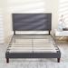 Upholstered Platform Bed Frame Full / Headboad and Storage /Wood Slat Support / Dark Grey