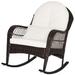 Gymax Patio Wicker Rocking Chair w/ White Seat Cushions & Lumbar