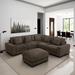 97'' Brown Corduroy Upholstered L-Shaped Corner Sectional Sofa with Ottoman