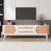 Rattan TV Stand for TVs up to 75'', Modern Farmhouse Media Console, Entertainment Center with Solid Wood Legs