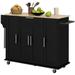 Rolling Kitchen Cart with Rubberwood Top, Drawer, Spice Rack, Towel Rack, Storage Cabinet with Inner Adjustable Shelves, Black