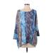 Nally & Millie 3/4 Sleeve Blouse: Blue Color Block Tops - Women's Size Small - Paisley Wash