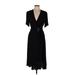 Banana Republic Casual Dress - Wrap V-Neck Short sleeves: Black Solid Dresses - Women's Size 8