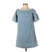 Madewell Casual Dress - Shift Boatneck Short sleeves: Blue Print Dresses - Women's Size 2X-Small