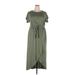 Maurices Casual Dress - High/Low Crew Neck Short sleeves: Green Print Dresses - Women's Size 2X-Large