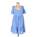 Shein Cocktail Dress - A-Line Cold Shoulder Short sleeves: Blue Solid Dresses - Women's Size 1X