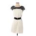Express Casual Dress - Mini Scoop Neck Short sleeves: Ivory Print Dresses - Women's Size X-Small
