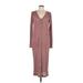 FP BEACH Casual Dress - Midi V Neck Long sleeves: Burgundy Dresses - Women's Size Large