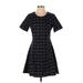 Maison Jules Casual Dress - Mini Crew Neck Short sleeves: Black Grid Dresses - Women's Size Small