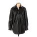 H&M Faux Leather Jacket: Mid-Length Black Print Jackets & Outerwear - Women's Size X-Small