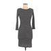 BCBGMAXAZRIA Casual Dress - Bodycon Scoop Neck 3/4 sleeves: Black Stripes Dresses - Women's Size Medium