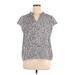 Nine West Short Sleeve Blouse: Silver Animal Print Tops - Women's Size X-Large