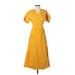 Urban Outfitters Casual Dress - Midi V Neck Short sleeves: Yellow Solid Dresses - Women's Size Small