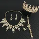 Luxus Hochzeit Voll kristall Set Frauen Inset Strass Robe Krone Ohrringe Halskette Ring Armband
