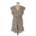 Shein Cocktail Dress - Mini V-Neck Short sleeves: Tan Leopard Print Dresses - Women's Size 12