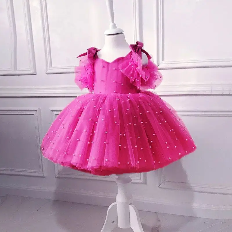 1 bis 5 Jahre Kind Sommer Baby Mädchen zeremonielle Kleid Kinder Perle Tüll Prinzessin Party Kleider für Hochzeit Tutu führen Vestido Image