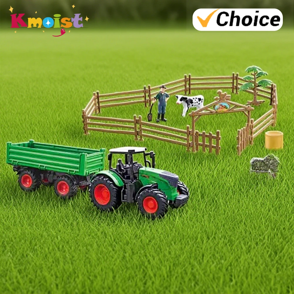 Bauernhof Traktor Modell Auto mit Anhänger Gabelstapler Set Landwirtschaft Vieh LKW Landwirte Transporter Kinder Spielzeug Jungen Kinder Geschenke Image
