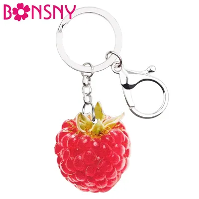 Bonsny Erklärung Acryl Nette Raspberry Fruit Schlüssel Kette Schlüsselanhänger Ring Geschenk Schmuck