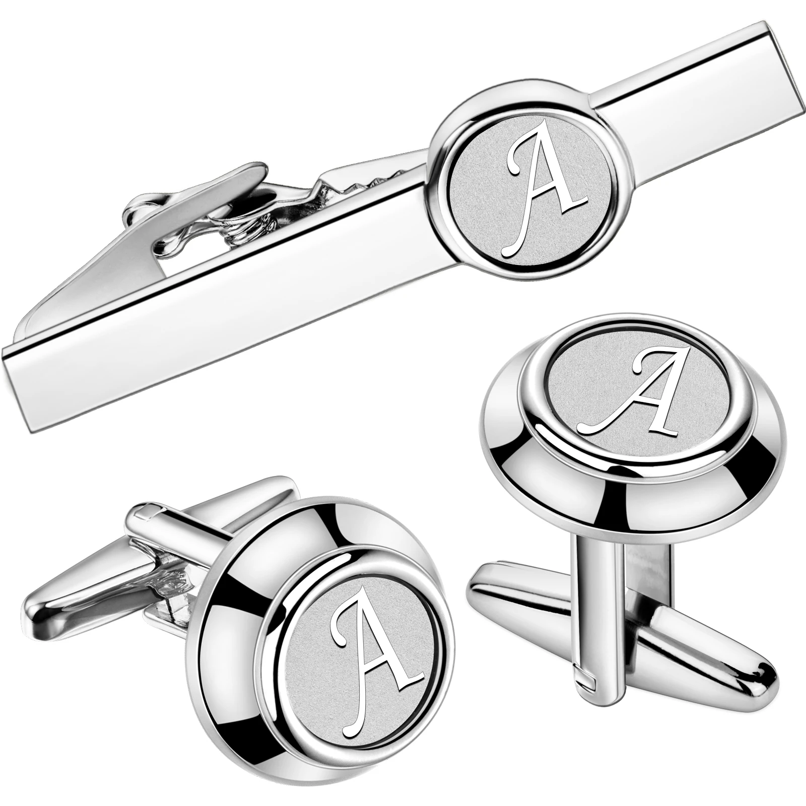 HAWSON Set di gemelli e fermacravatta iniziali AZ personalizzati da 2 pollici per uomo Accessori per camicie placcate in argento Gioielli regalo aziendale