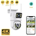 Telecamera IP di sicurezza wireless esterna 4K 8MP HD Dual Lens Telecamera PTZ esterna Wifi Telecamera di sorveglianza stradale con tracciamento automatico iCsee
