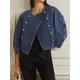 Fashion Denim Jackets For Women Round Neck Double Breasted Front Metal Buttons Jacket Coats Female